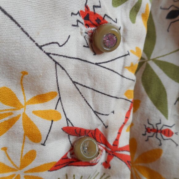 Vintage Circle Skirt Sz S Handmade Floral dragonflies Ants button front  Estate - Picture 8 of 9